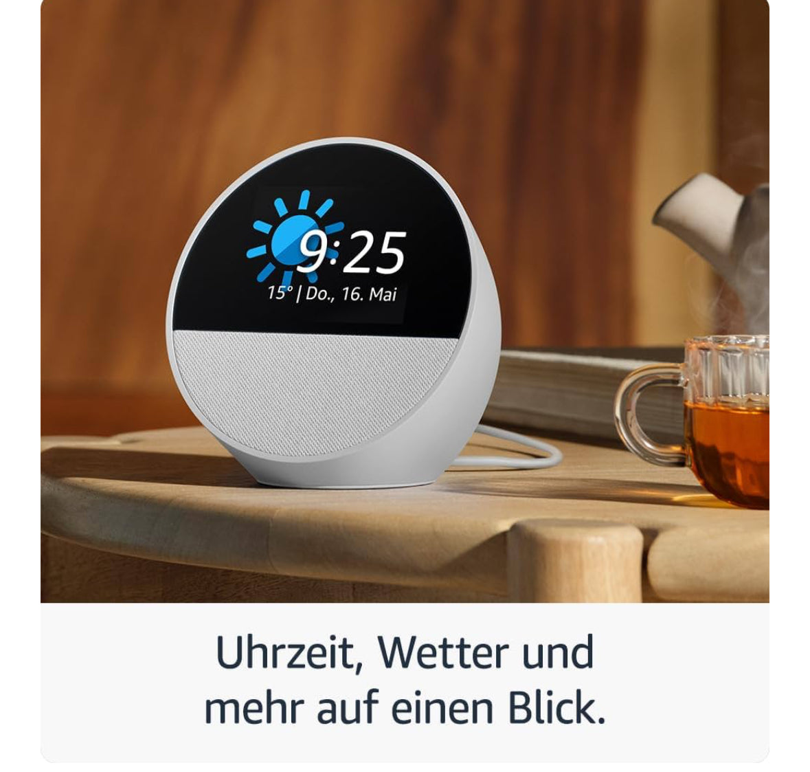 Amazon Echo Spot 2024 Smart Speaker (Weiß) Bluetooth WLAN integrierte Uhr Wecker