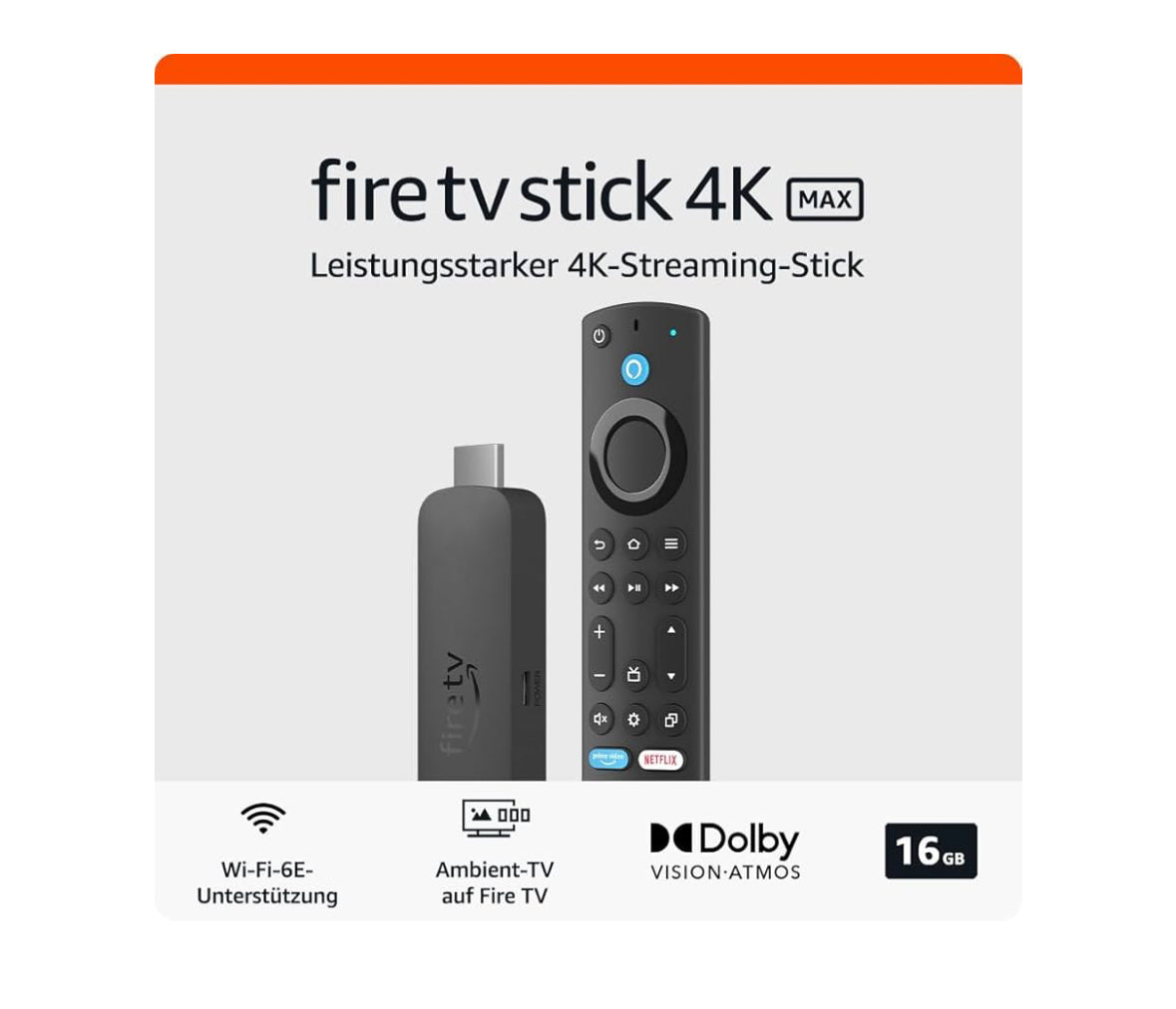 Amazon Fire TV Stick 4K Max, unterstützt Streaming über Wi-Fi 6E, Ambient-TV