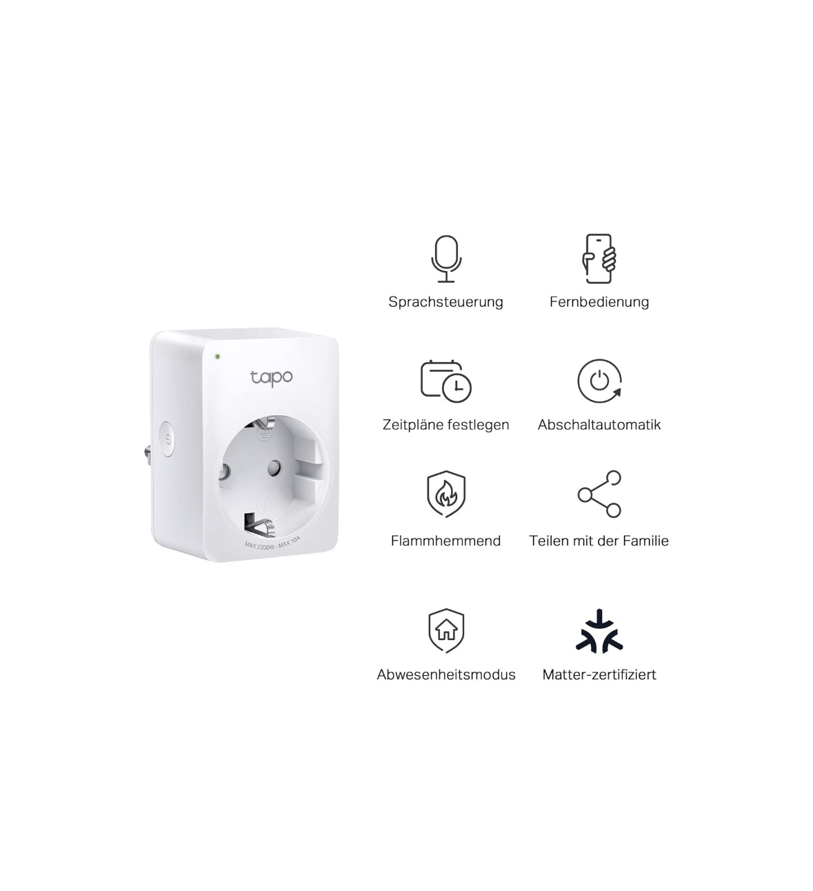 TP-Link Tapo P100MA, Smarte Mini WLAN Steckdose, Matter-zertifiziert, NEU