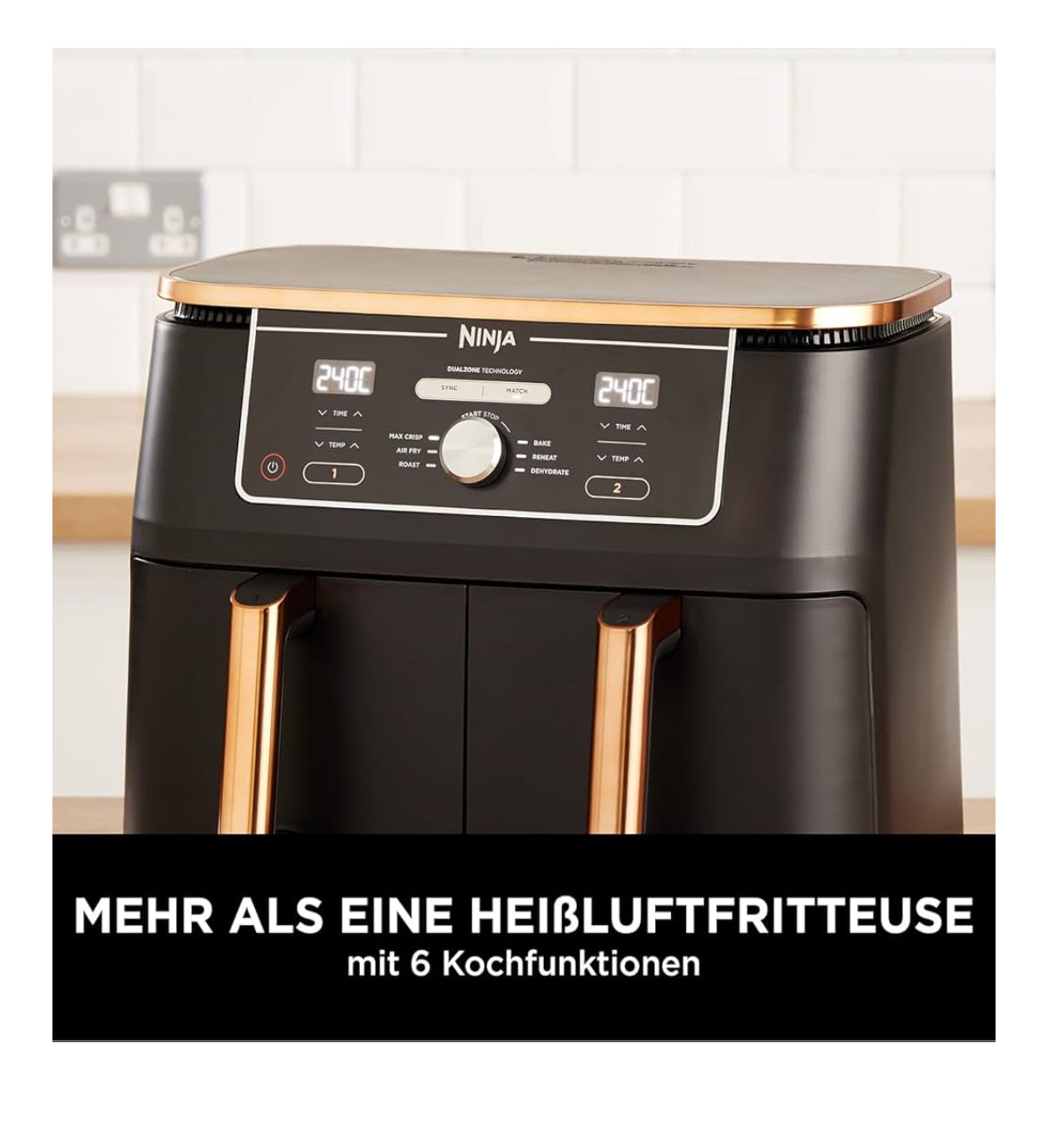 Ninja Foodi MAX Dual Zone Airfryer 9 5L 6in1 Heißluftfritteuse Kupfer AF400EUCP