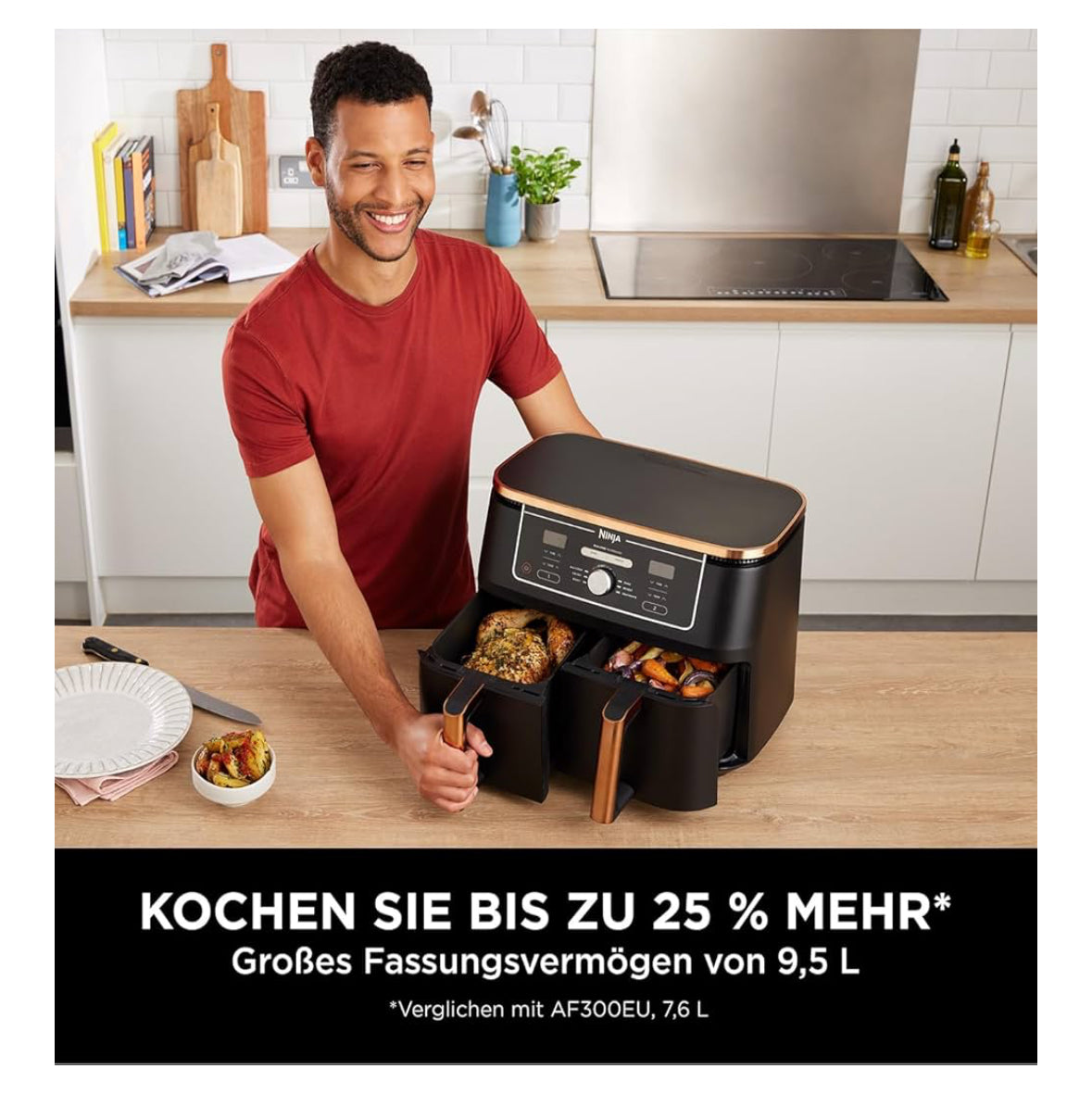 Ninja Foodi MAX Dual Zone Airfryer 9 5L 6in1 Heißluftfritteuse Kupfer AF400EUCP