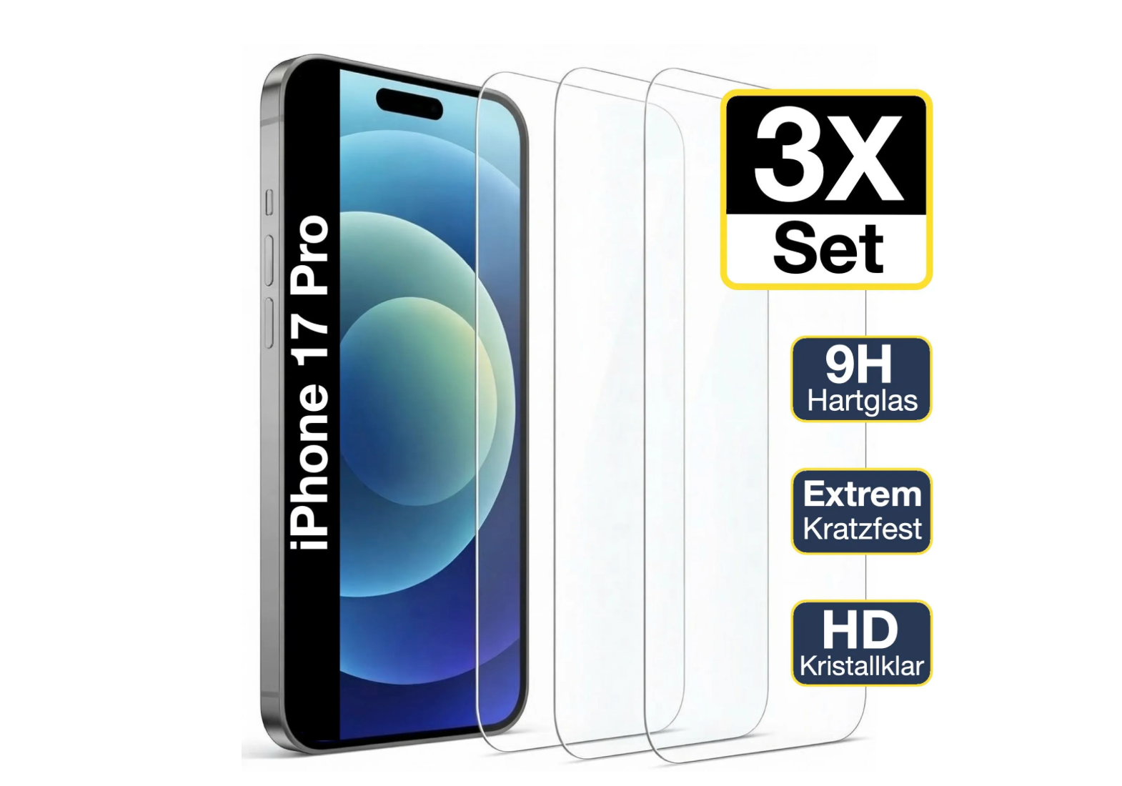 3x iPhone 17 Pro Panzerglas Panzerfolie Displayschutz Schutzglas Echt Glas Schutzfolie Display Folie 9H