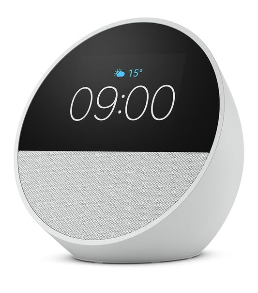 Amazon Echo Spot 2024 Smart Speaker (Weiß) Bluetooth WLAN integrierte Uhr Wecker