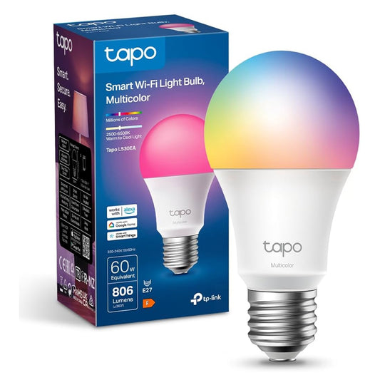 Tapo Smart Glühbirne E27, Kompatibel mit Alexa, Mehrfarbige dimmbar 806 Lumen